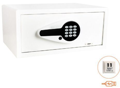 White electronic hotel safe 27L and USB connection