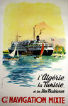 Poster  Compagnie de Navigation Mixte L'Algerie la Tunisie Les Baleares 1950  Roger Chapelet