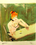 Lithographie  Domergue  Jean  Gabriel  Les Parisiennes  Mauricette  Au Cafe  Rue  Commartin    1956