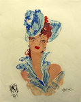 Lithographie   Domergue  Jean  Gabriel  Les Parisiennes  Femme au Chapeau Bleu    1956