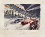 Affiche   Geo  Ham   24 Heures du Mans   1954 La Ferrari de Gonzalez-Trintignant doublant la DB