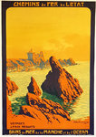Affiche Bains de Mer de la Manche à L'Ocean   Chemin de Fer de L'Etat  Julien  Lacaze  1911