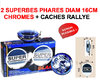 2 Phares 16cm + Cache Rallye Bol Chromé Verre Bleu
