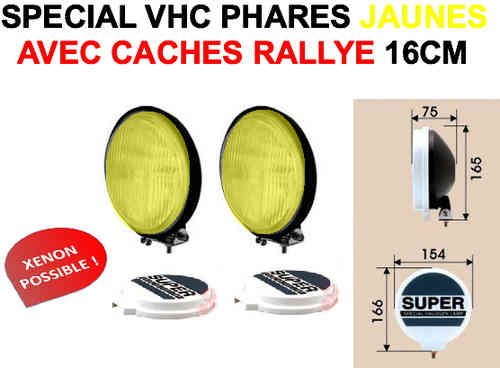 Look Vintage verre jaune ! 2 Phares 16cm + Cache Rallye Bol noir