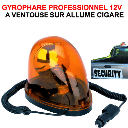 Gyrophare Compact et Puissant à ventouses 12V Orange sur Allume-Cigare