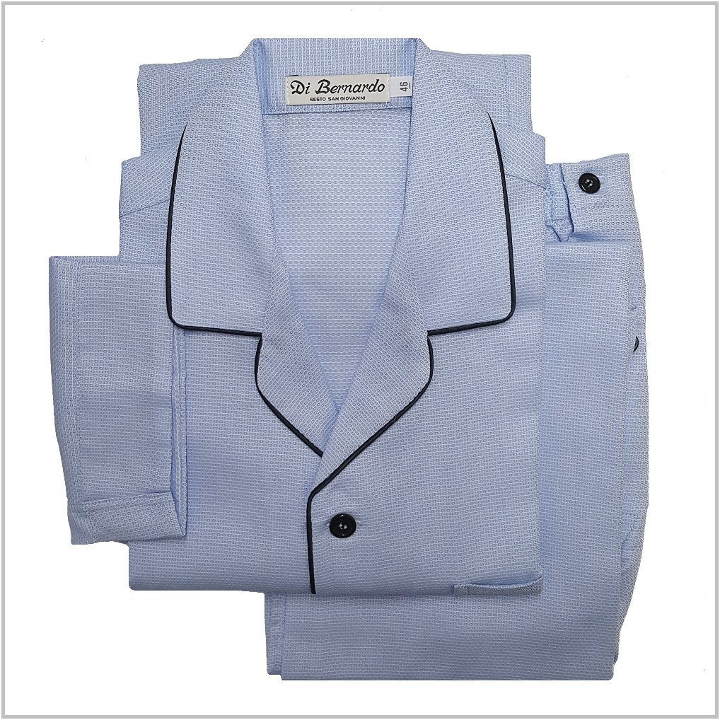 Di Bernardo art. Chester 101 col. azzurro - Pigiama in tessuto camicia, puro cotone Giro Inglese