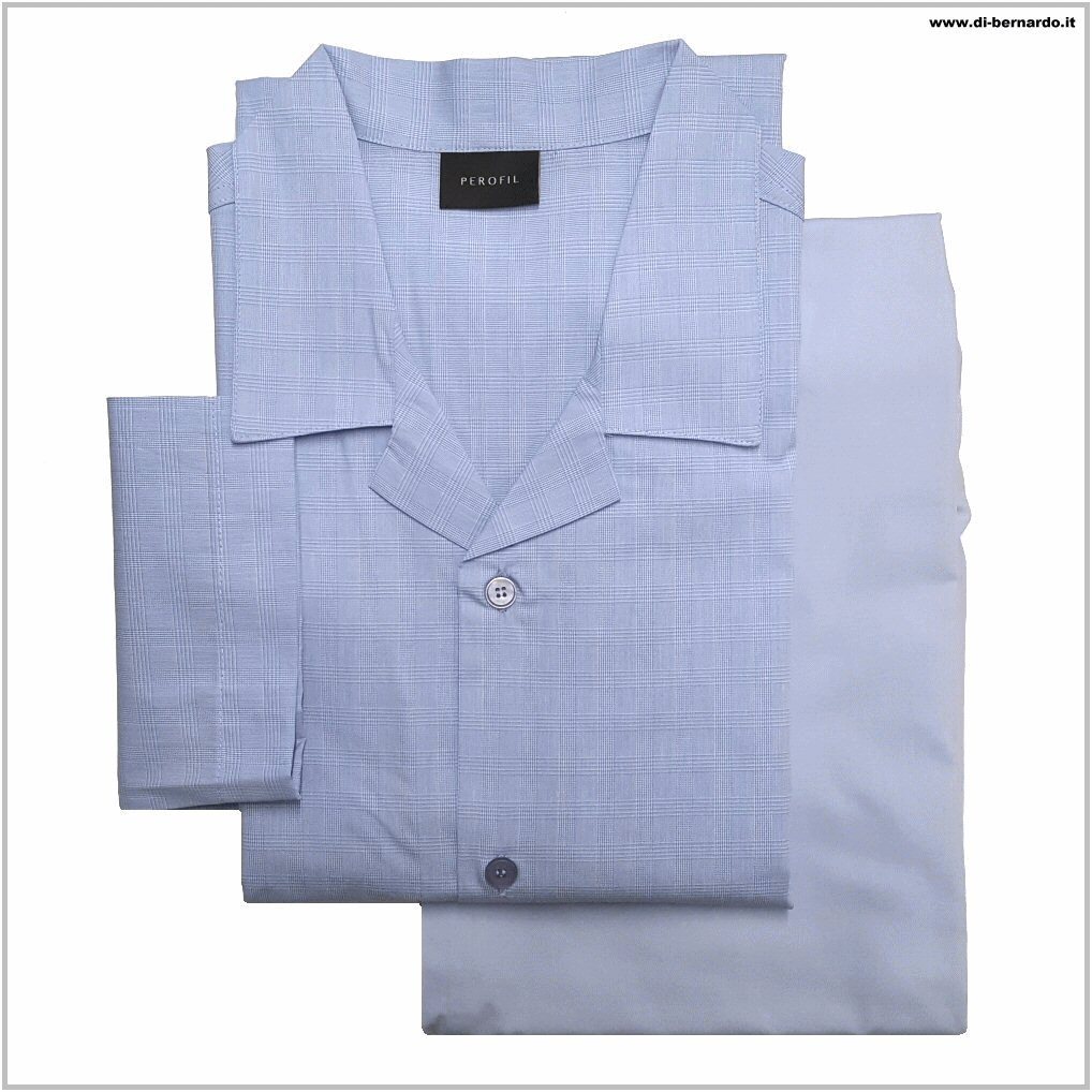 Perofil art. VPRT00251 Milano col. 2060 azzurro - Pigiama in tessuto camicia, puro cotone Popeline