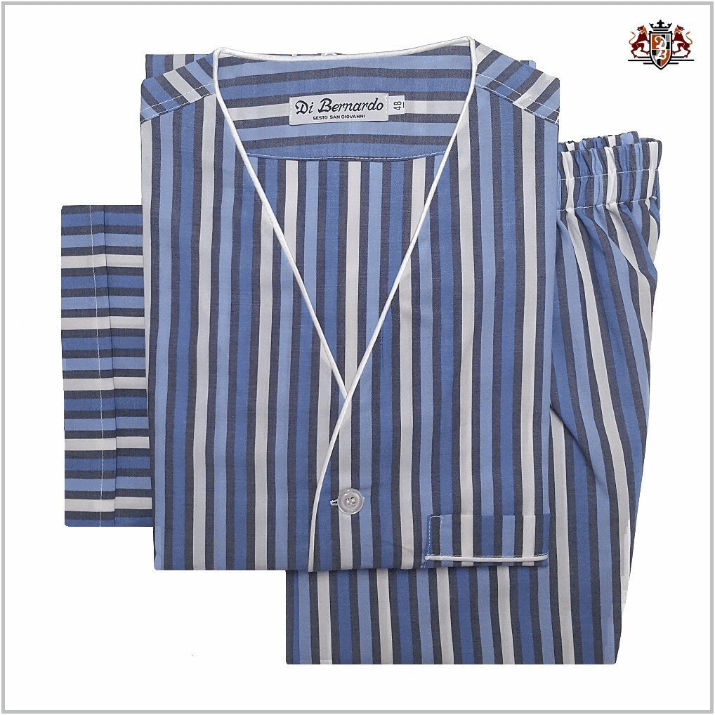 Di Bernardo art. Endine 103/5 col. blu/azzurro - Pigiama corto in tessuto camicia, puro cotone