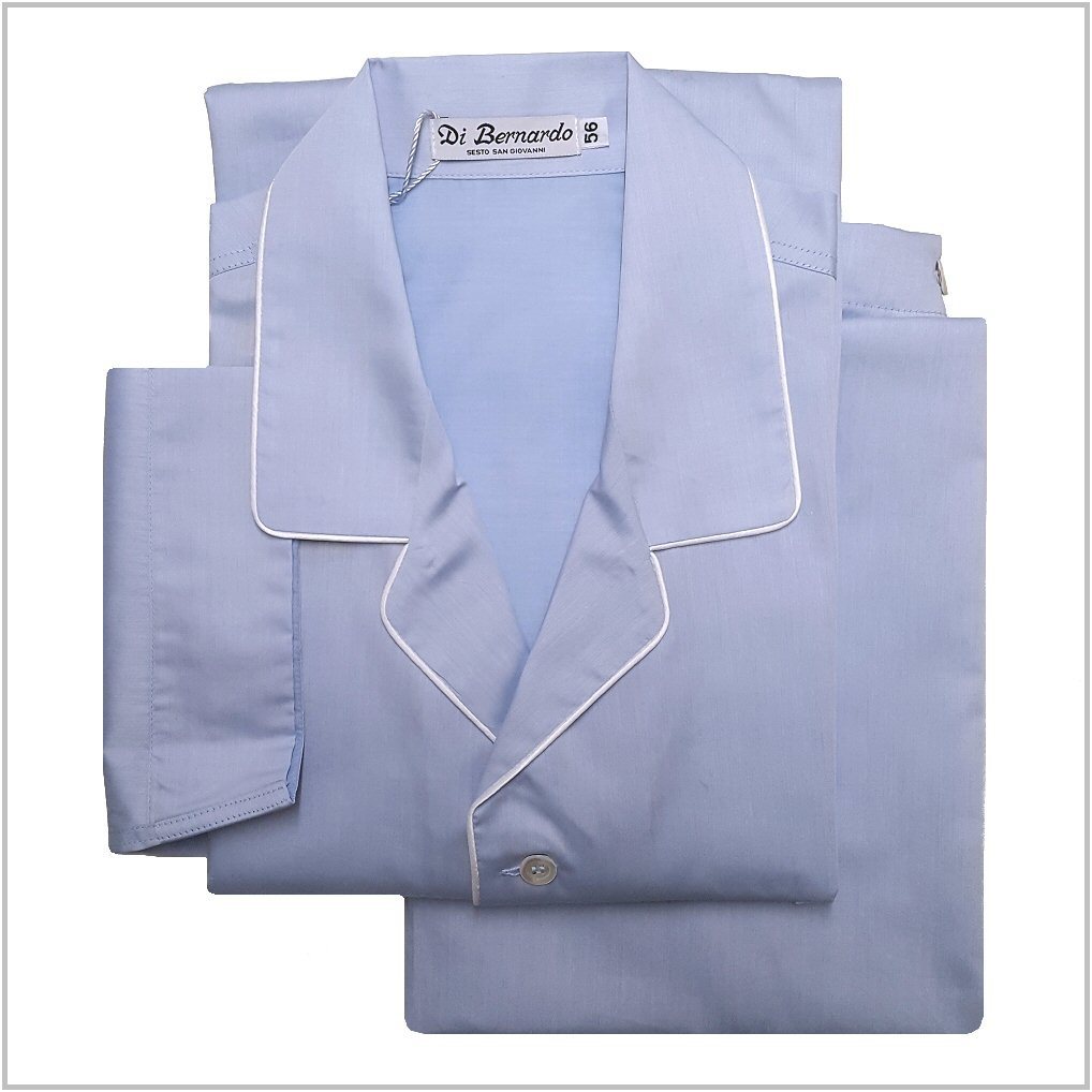 Di Bernardo art. Zephir 101 col. azzurro - Pigiama in tessuto camicia, puro cotone super Voile