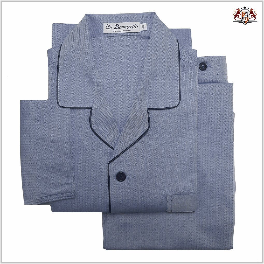 Di Bernardo art. Scilla 101 col. blu - Pigiama in tessuto camicia, puro cotone Twill