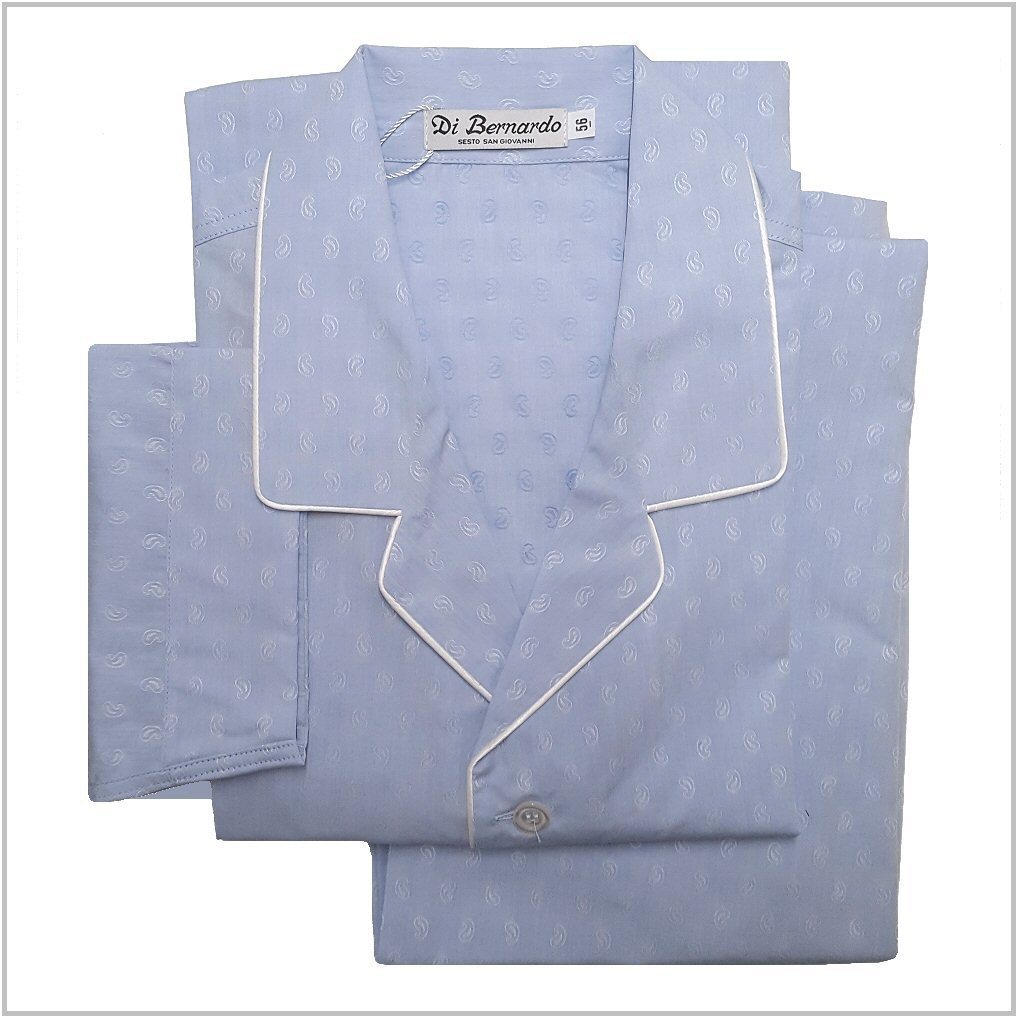 Di Bernardo art. Ulisse 101 col. azzurro - Pigiama in tessuto camicia, puro cotone Popeline operato