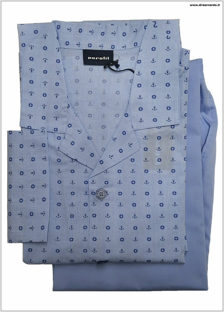 Perofil art. P3P1039 0316 col. azzurro - Pigiama in tessuto camicia, puro cotone Popeline