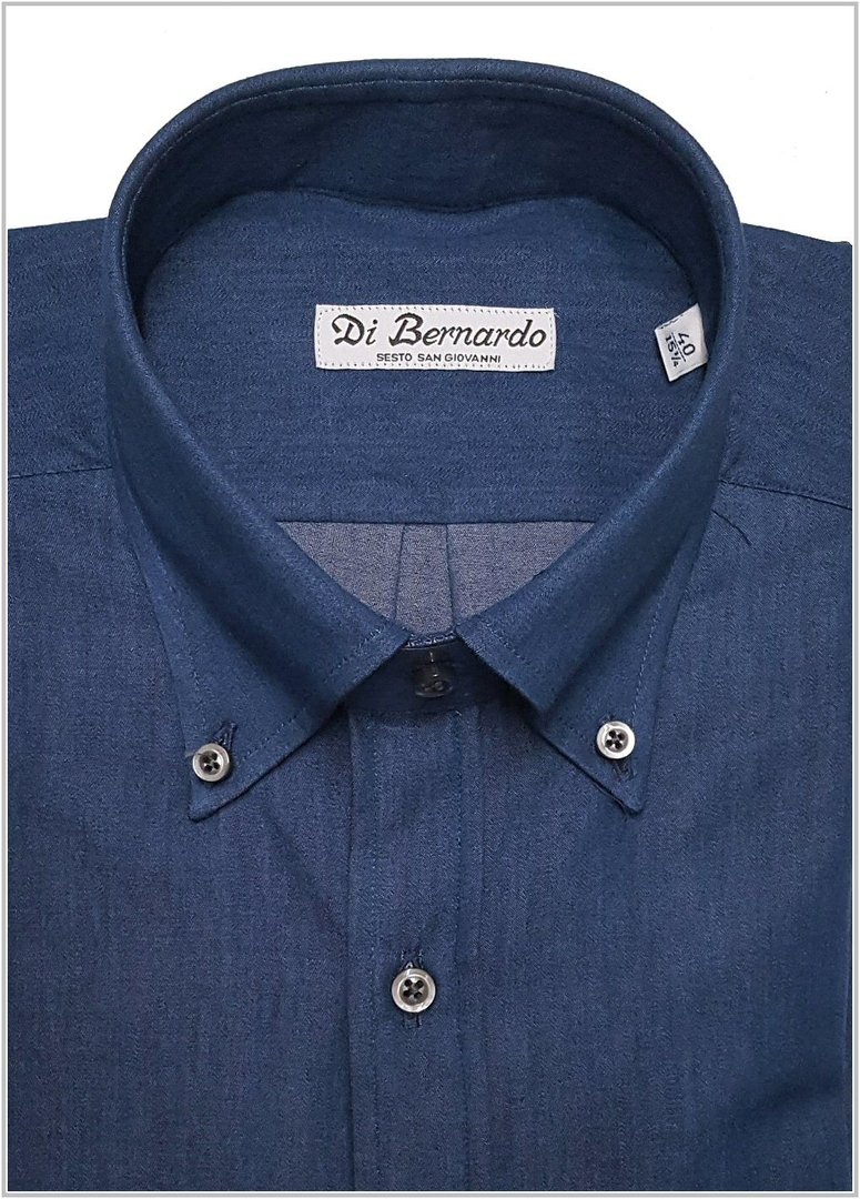 Di Bernardo art. Collo Button Down B51 tessuto SG255/02 - Camicia sartoriale uomo, cotone Denim