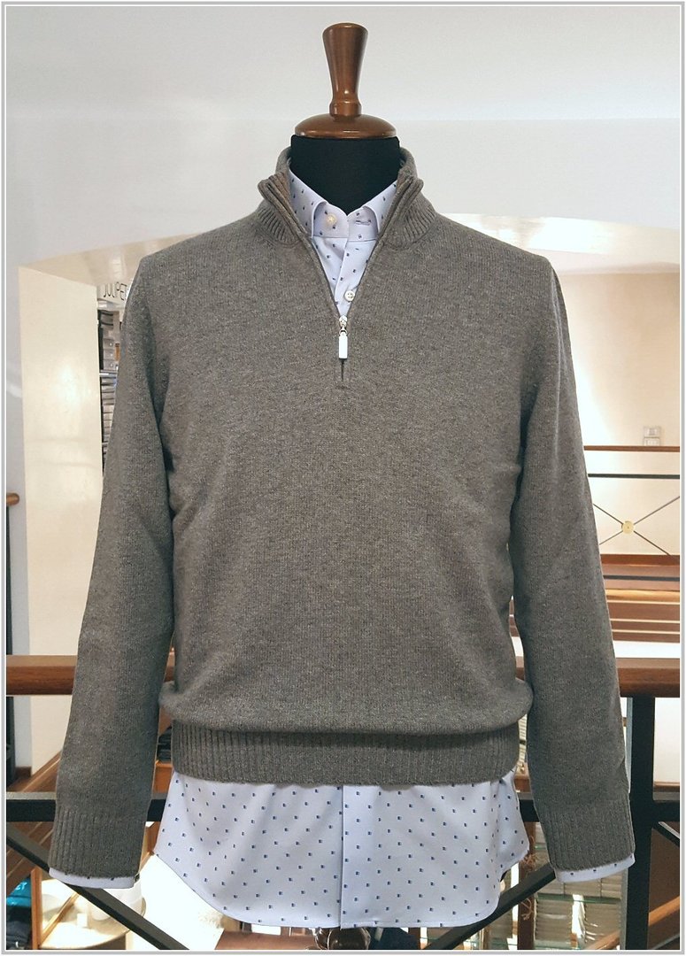 Gran Sasso art. 23125/19621 col. 072 grigio - Lupetto con Zip manica lunga, misto lana