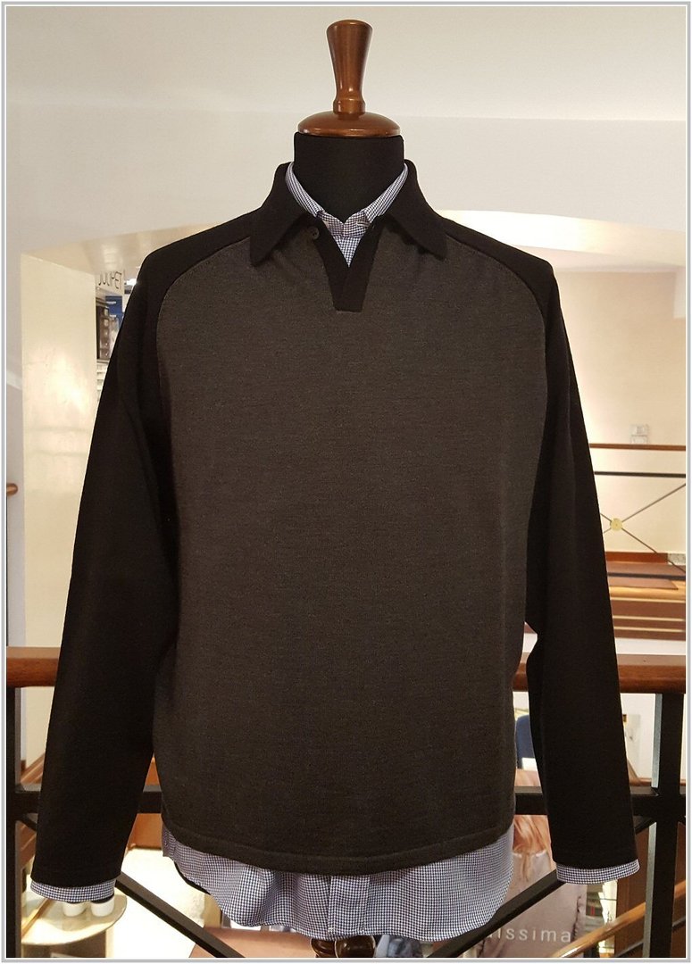 Maglificio Baroni art. 8250 col. 822 nero/grigio - Polo manica lunga, pura lana