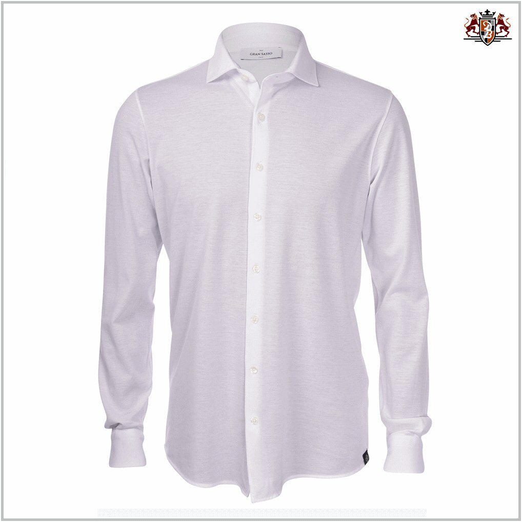 Gran Sasso art. 60120/72700 col. 001 bianco - Camicia Jersey manica lunga, puro cotone piquet