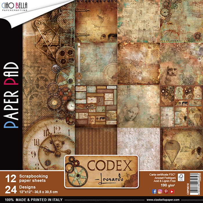 Set di 12 Carte 30x30 Ciao Bella Paper - Codex Leonardo