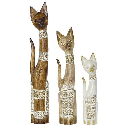 Statue di gatti in legno etniche H100