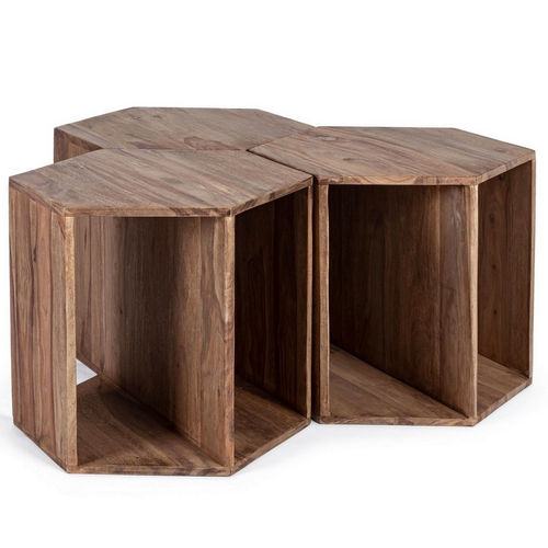 Set tre tavolini etnici in legno massello
