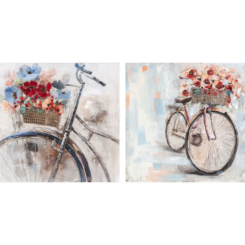 Set 2 quadri provenzali bicicletta con fiori