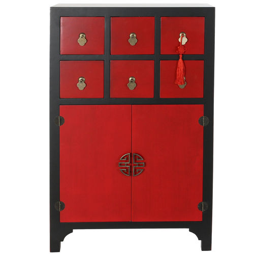 Cassettiera legno cinese rosso nero
