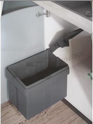 Automatic plastic dustbin for kitchen cabinet - opens / closes by moving the cabinet door, 15 lt