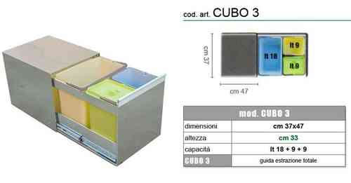 Lavenox CUBO3 - recycling pull-out dustbin made of stainless steel, 3 buckets