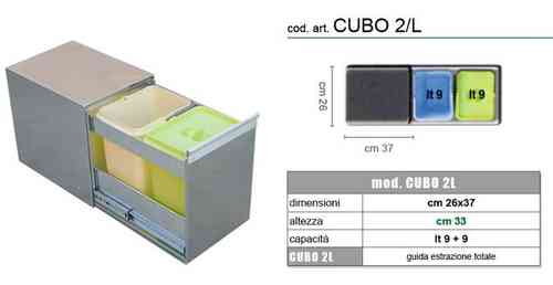 Lavenox CUBO2L - recycling pull-out dustbin made of stainless steel, 2 buckets