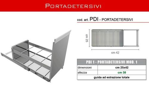 Lavenox PDI mod.1, PORTA DETERSIVI estraibile da cucina in acciaio inox prof.42cm PRODOTTO ITALIANO