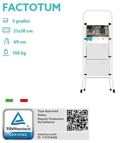 Escalera de acero Factotum 3 peldaños, según EN 14183, grandes plataformas, Made in Italy