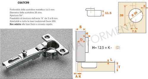 C6A7C99 - Salice  little furniture hinge, hole 26 mm, full overlay, opening angle 94°