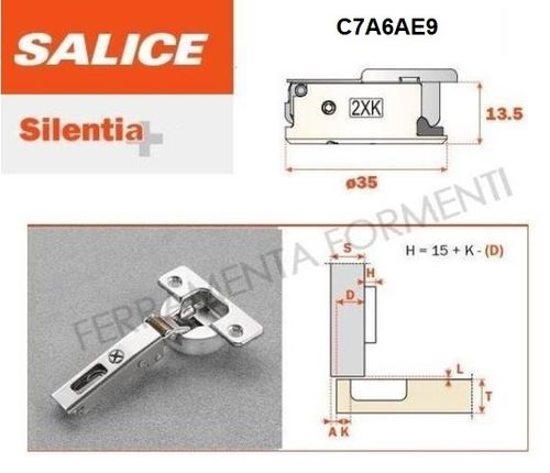 C7A6AE9 - Salice SILENTIA+ soft closing furniture hinge, hole 35mm, full overlay, opening angle 110°