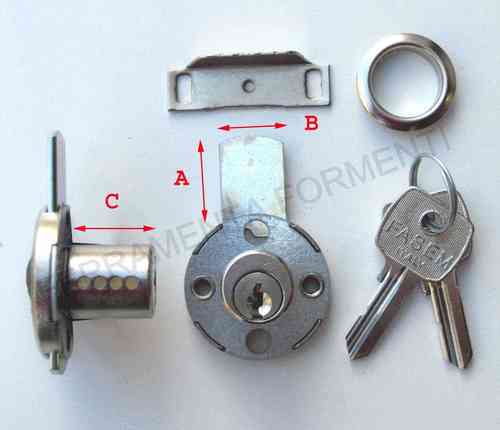 Nickel cylinder lock diam. 20 mm for drawer - FASEM 61C