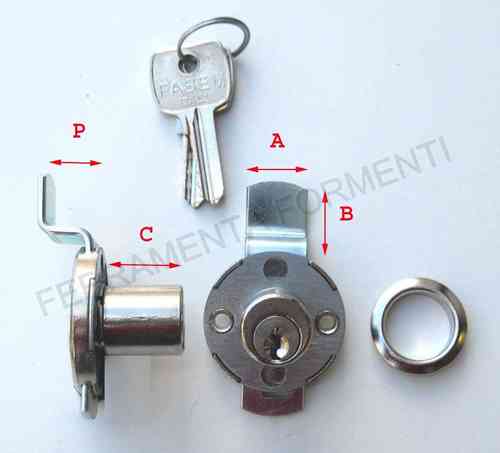 Nickel cylinder lock diam. 17 mm with bent deadbolt  for drawer - FASEM 81C