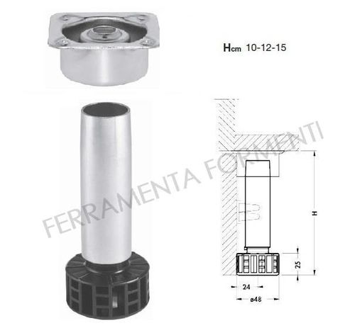 adjustable steel foot for kitchen cabinet with detached square fixing plate, choose size