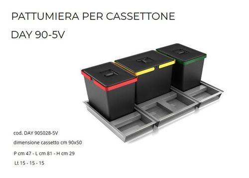 Lavenox DAY 90-5V pattumiera ecologica per cassetto cucina, base in alluminio cm 81 x prof.47 x h.29