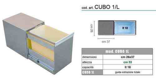 Lavenox CUBO1L pattumiera estraibile da cucina in acciaio inox, 1 SECCHIO 18Lt,  PRODOTTO ITALIANO