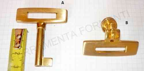 Pomolo pendente o chiave per mobile, in ottone colore oro satinato, stile anni '50