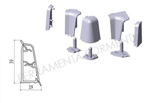Accessories set in WHITE plastic, corner and caps for backsplash, kitchen top edge profile 19x39mm