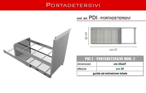 Lavenox PDI mod.2, PORTADETERSIVI estraibile da cucina in acciaio inox prof.47cm PRODOTTO ITALIANO