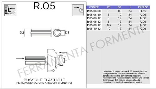 Elastic sleeve, adapter, increase for cylindrical attacks of cutters, made in Italy, choose size