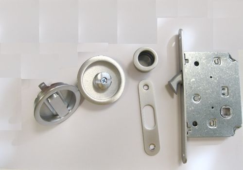 a pair of sliding door recessed handles with lock and finger pull - finishing CHROME MAT