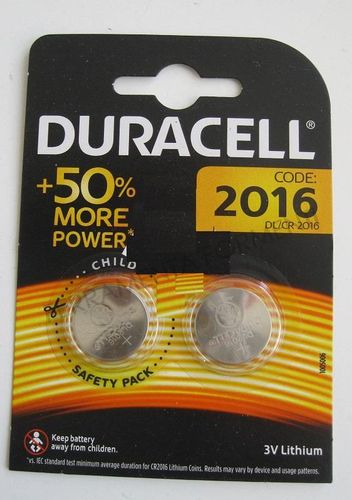 Batteria a bottone Duracell long lasting 2016 compatibile DL2016, CR2016, BR2016