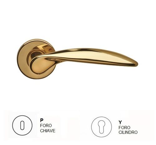 maniglia per porta in ottone oro lucido Ghidini modello 938, bocchetta patent P - PRODOTTO ITALIANO