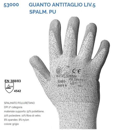 Work gloves item 53000, anti-cut level 5, coated in polyurethane, SIZE 9
