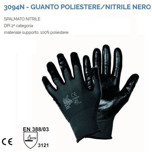 Work gloves item 3094N, en poliéster con palma recubierta de nitrilo negro, choose size