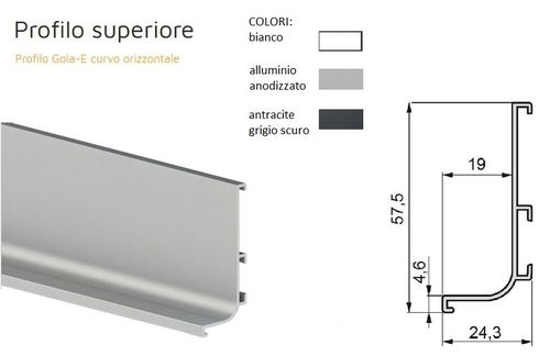 Upper recessed handle profile for kitchen cabinet, cm 390 long, choose color