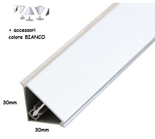 195 cm backsplash with triangular kitchen top edge 30x30 mm in white PVC + accessories