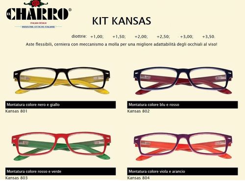 El Charro Kansas reading glasses, diopter view +1.00, +1.50, +2.00, + 2.50, + 3.00, 3.50.  4colors