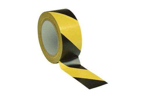 ADHESIVE SIGNAL TAPE with Black / Yellow stripes, h.5cm, 33 meters roll, spacing, floor